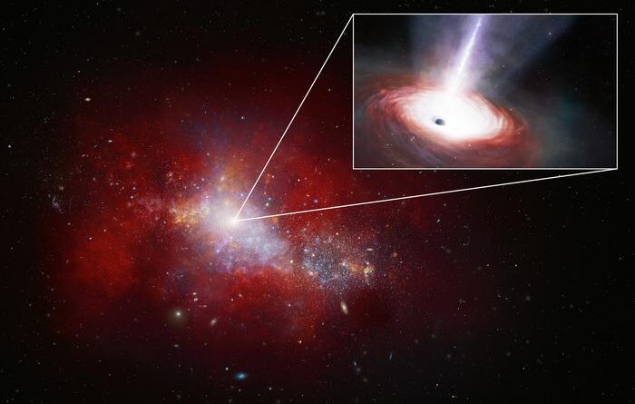 Artist's impression of a Fast-Feeding Black Hole in the First Sector